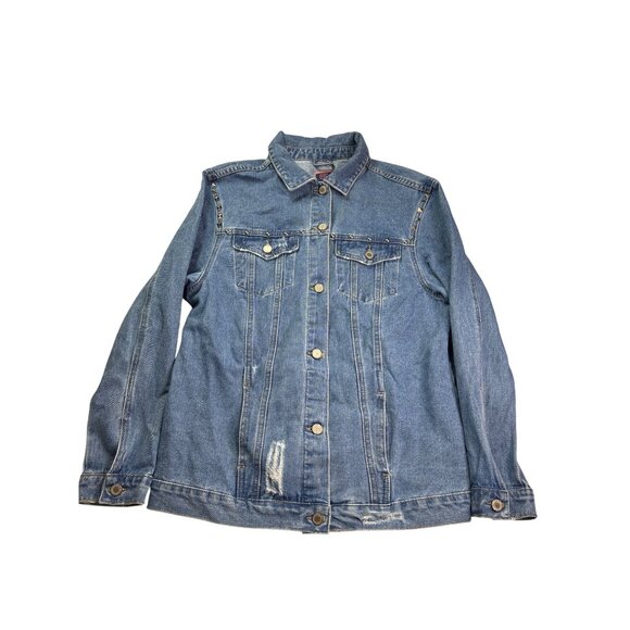 Boom Boom Jeans Womens Denim Trucker Jacket M Vintage Y2K Studded Distressed - Picture 1 of 10